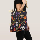 かわいいカボチャとスカル柄 トートバッグ (クローズアップ)