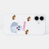 かわいいカボチャと幽霊のハロウィン スマホケース iPhone 16ケース (裏面横)