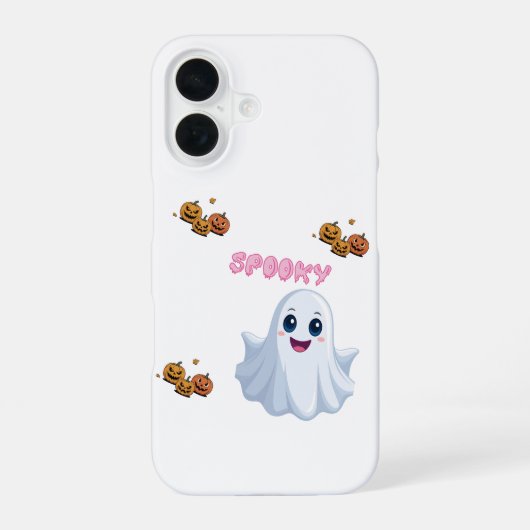 かわいいカボチャと幽霊のハロウィン スマホケース iPhone 16ケース (裏面)