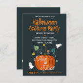 かわいいカボチャと幽霊ハロウィーンの衣装パーティー 招待状 (正面/裏面)