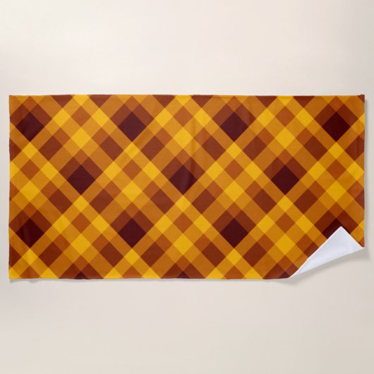 かわいいカボチャのオレンジ色の格子柄のビーチタオル ビーチタオル (正面)