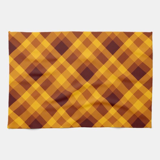 かわいいカボチャのオレンジ色の格子柄キッチンタオル キッチンタオル (横)