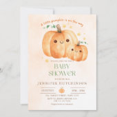 かわいいカボチャのオンザウェイ秋ベビーシャワー 招待状 (正面)