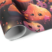 かわいいカボチャのカップケーキパターンキッズのハロウィーン ラッピングペーパー (ロールコーナー)