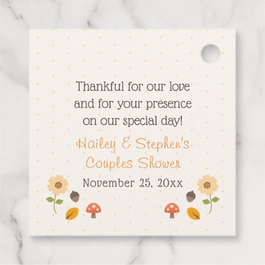 かわいいカボチャのカップル シャワーとウェディング フェイバータグ (裏面)