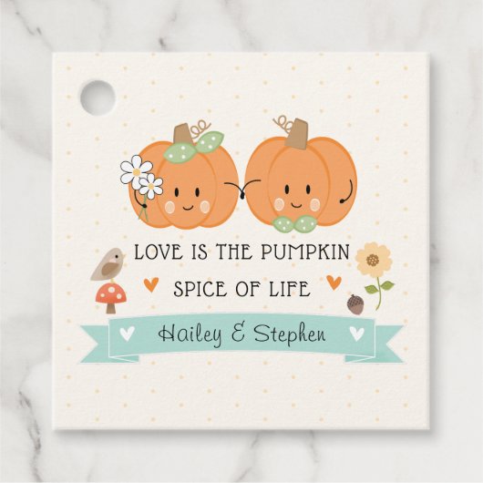 かわいいカボチャのカップル シャワーとウェディング フェイバータグ (正面)
