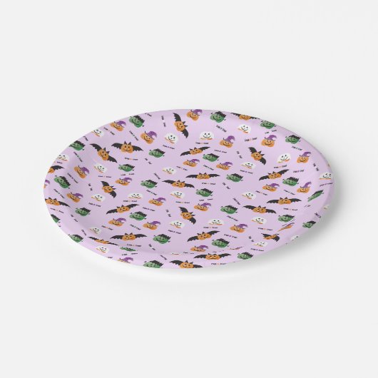 かわいいカボチャのジャックとランタンパープルをトリックまたは治療 ペーパープレート (アングル)