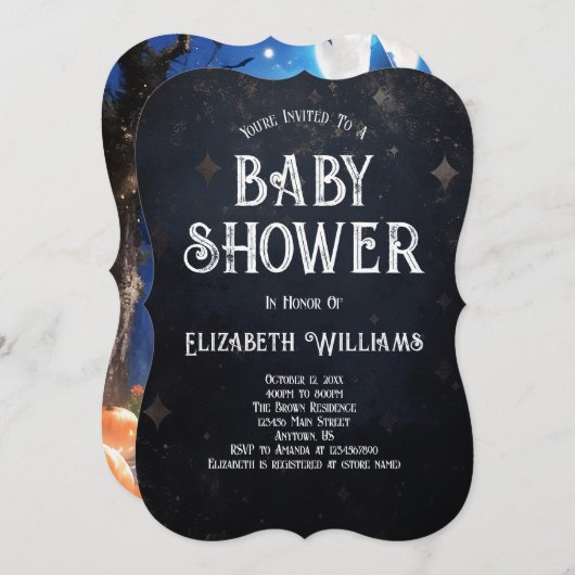 かわいいカボチャのジャックランタンハロウィーンベイビーシャワー 招待状 (正面/裏面)