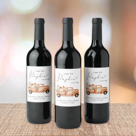 かわいいカボチャのトラック水の色ベビーシャワー ワインラベル