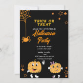 かわいいカボチャのトリックまたはトリートハローウィンパーティ時間 招待状 (正面)