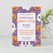 かわいいカボチャのハロウィンパーティー オレンジ パープル 招待状 (スタンド正面)