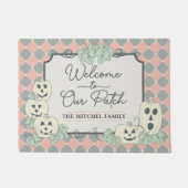 かわいいカボチャのハロウィーンフォーマットと名前 ドアマット (正面)