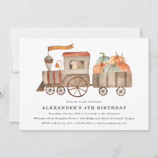 かわいいカボチャのパッチ子供の誕生日パーティー 招待状 (正面)