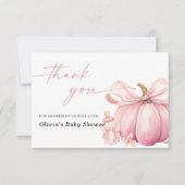 かわいいカボチャのピンクボウのベビーシャワーサンキューカード サンキューカード (正面)