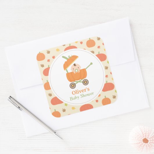 かわいいカボチャのベビーカー赤ちゃんシャワーの装飾シール スクエアシール (封筒)