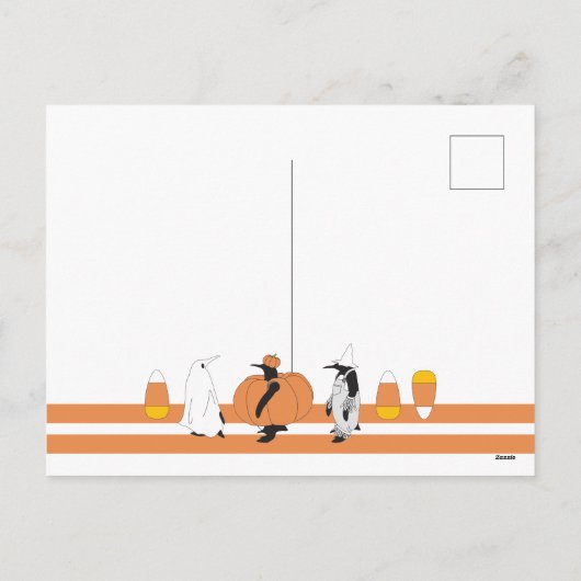 かわいいカボチャのペンギン面白いハロウィーン シーズンポストカード (裏面)