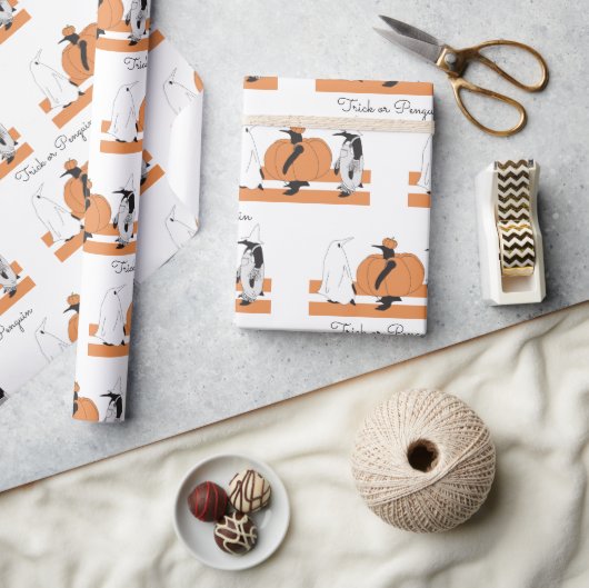 かわいいカボチャのペンギン面白いハロウィーン ラッピングペーパー (クラフト)