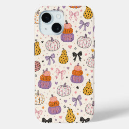 かわいいカボチャのリボンの秋のスマホケース iPhone 15ケース