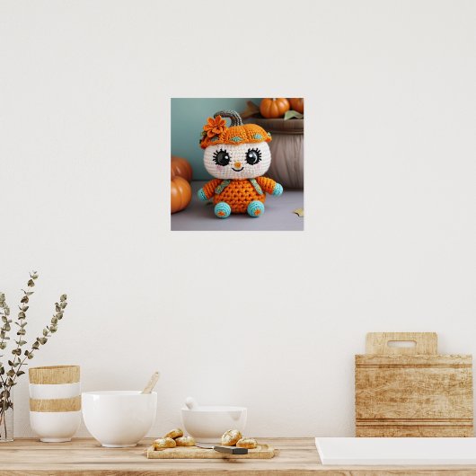 かわいいカボチャの人形かぎ針編み：秋のアミグルミのパステル ポスター (キッチン)
