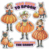 かわいいカボチャの女の子と猫のシール シール (正面)