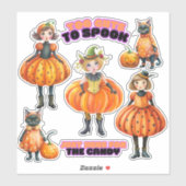 かわいいカボチャの女の子と猫のシール シール (シート)