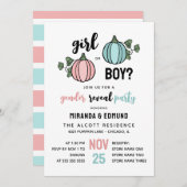 かわいいカボチャの女の子または男の子のジェンダーが明らかにする 招待状 (正面/裏面)