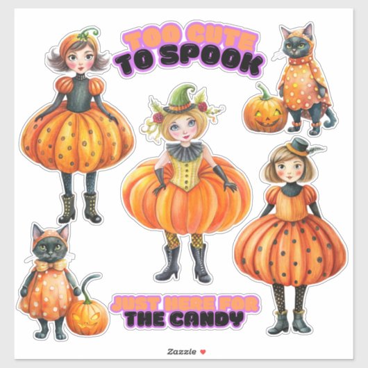 かわいいカボチャの子と猫 シール (シート)