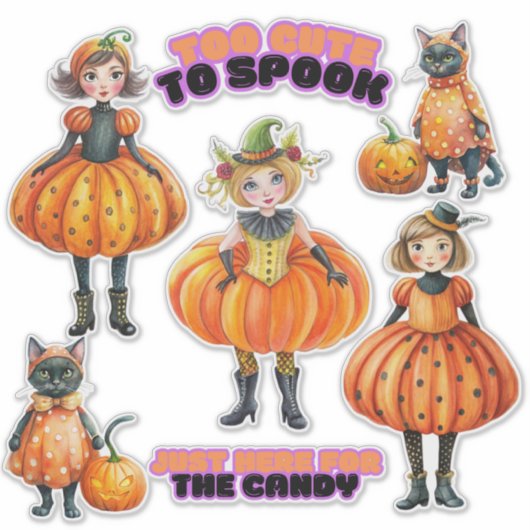 かわいいカボチャの子と猫 シール (正面)