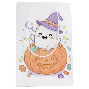 かわいいカボチャの幽霊のハロウィン スペシャル ショッピングバッグ ミディアムペーパーバッグ