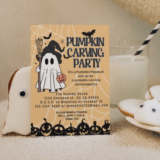 かわいいカボチャの彫刻 ハロウィンの招待状 招待状