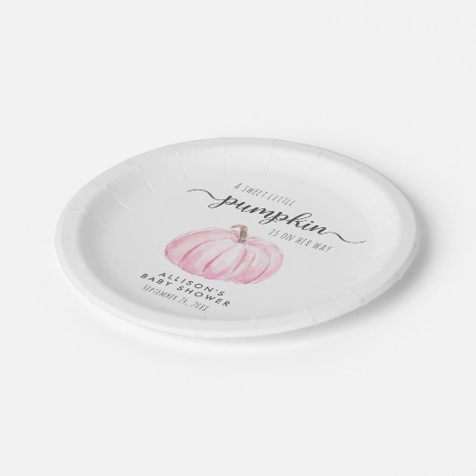 かわいいカボチャの水の色の女の子ベビーシャワー ペーパープレート (アングル)