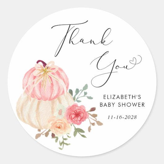 かわいいカボチャの水の色ベビーガールシャワーありがとう ラウンドシール (正面)