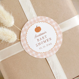 かわいいカボチャの秋のギンガムチェック柄のベビーシャワー ラウンドシール