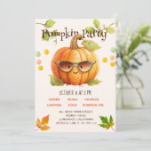 かわいいカボチャの秋の誕生日ハロウィンパーティー 招待状 (スタンド正面)