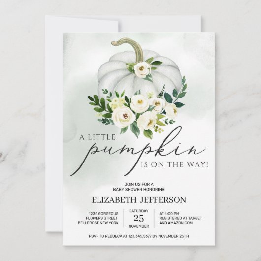 かわいいカボチャの緑のボーホーベビーシャワー 招待状 (正面)