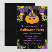 かわいいカボチャの花のハロウィンパーティー 招待状 (正面/裏面)