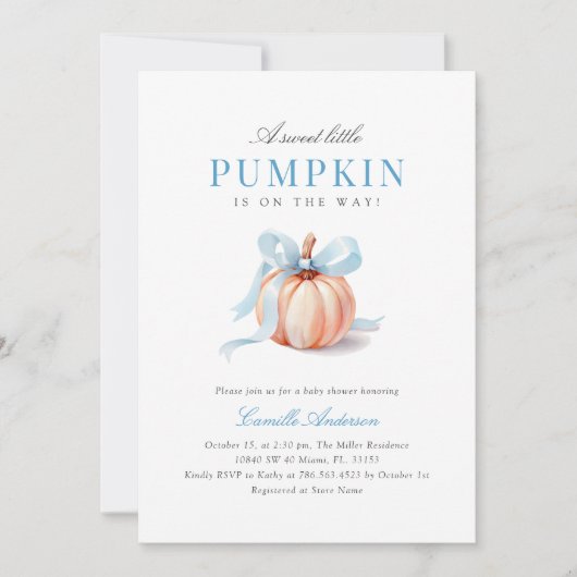 かわいいカボチャの赤ちゃんシャワー 招待状 (正面)