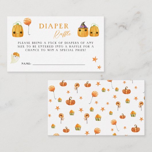 かわいいカボチャの途中ベビーシャワーおむつラッフル エンクロージャーカード (正面/裏面)
