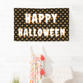 かわいいカボチャの顔のパターン 黒 オレンジ 白 テキスト 横断幕 (インサイチュ)