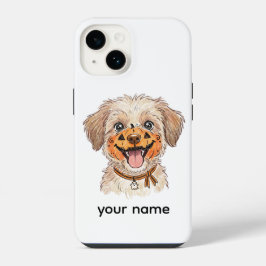 かわいいカボチャの顔ペイントの犬のハロウィン色鉛筆 iPhone 14ケース