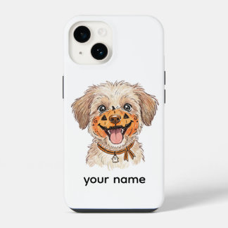 かわいいカボチャの顔ペイントの犬のハロウィン色鉛筆 iPhone 14ケース
