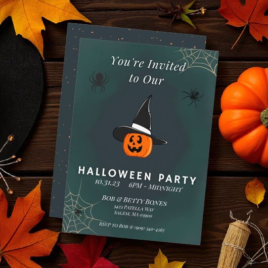 かわいいカボチャの魔女ハロウィーン招待状両面 招待状