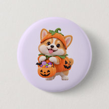 かわいいカボチャコーギーのハロウィンボタンピン