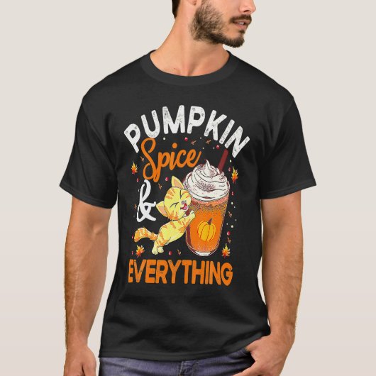かわいいカボチャスパイスの猫 秋 Tシャツ (正面)