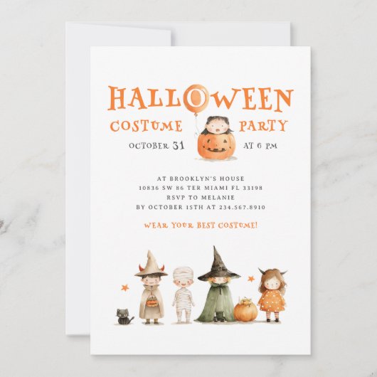 かわいいカボチャハロウィンキッズパーティー 招待状 (正面)