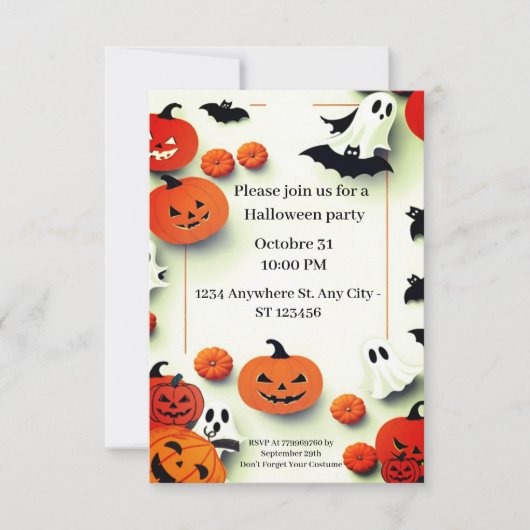 かわいいカボチャハローウィンパーティ招待 招待状 (正面)