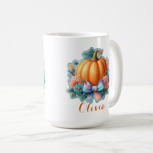 かわいいカボチャパーソナライズされたの花Tシャツ コーヒーマグカップ (正面右)
