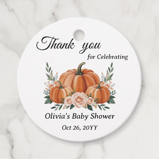 かわいいカボチャフローラ赤ちゃんシャワーありがとう フェイバータグ (正面)
