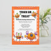 かわいいカボチャモンスターの子どもハロウィーンの衣装パーティー 招待状 (スタンド正面)