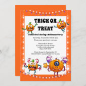 かわいいカボチャモンスターの子どもハロウィーンの衣装パーティー 招待状 (正面/裏面)